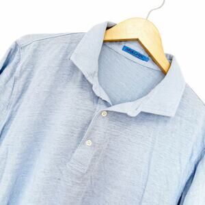 J. McLaughlin Light Blue 100% Linen Short Sleeve Polo Sz L